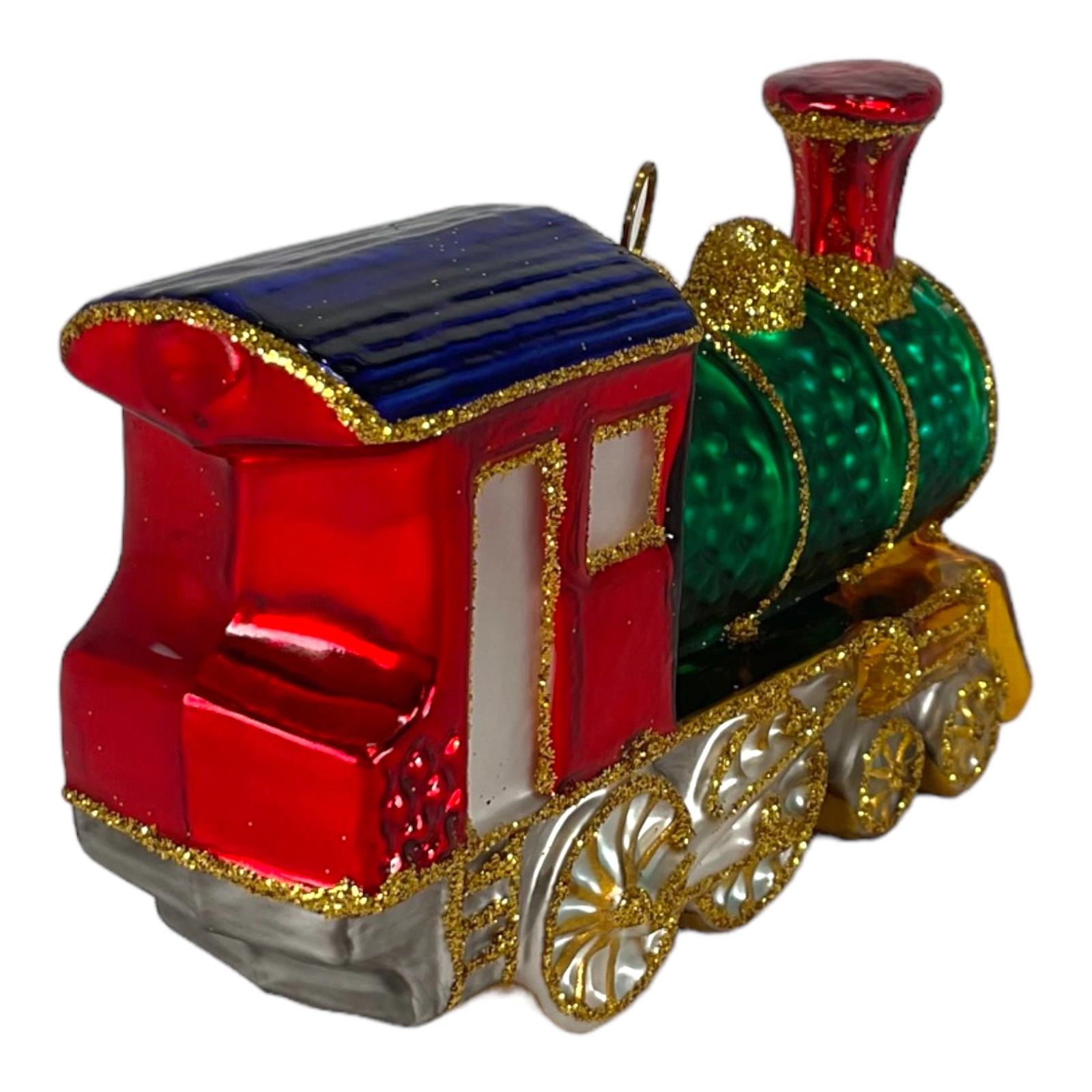 Pinnacle Peak Trading Company Red and Green Train Locomotive Polish Glass Christmas Tree Ornament Decoration