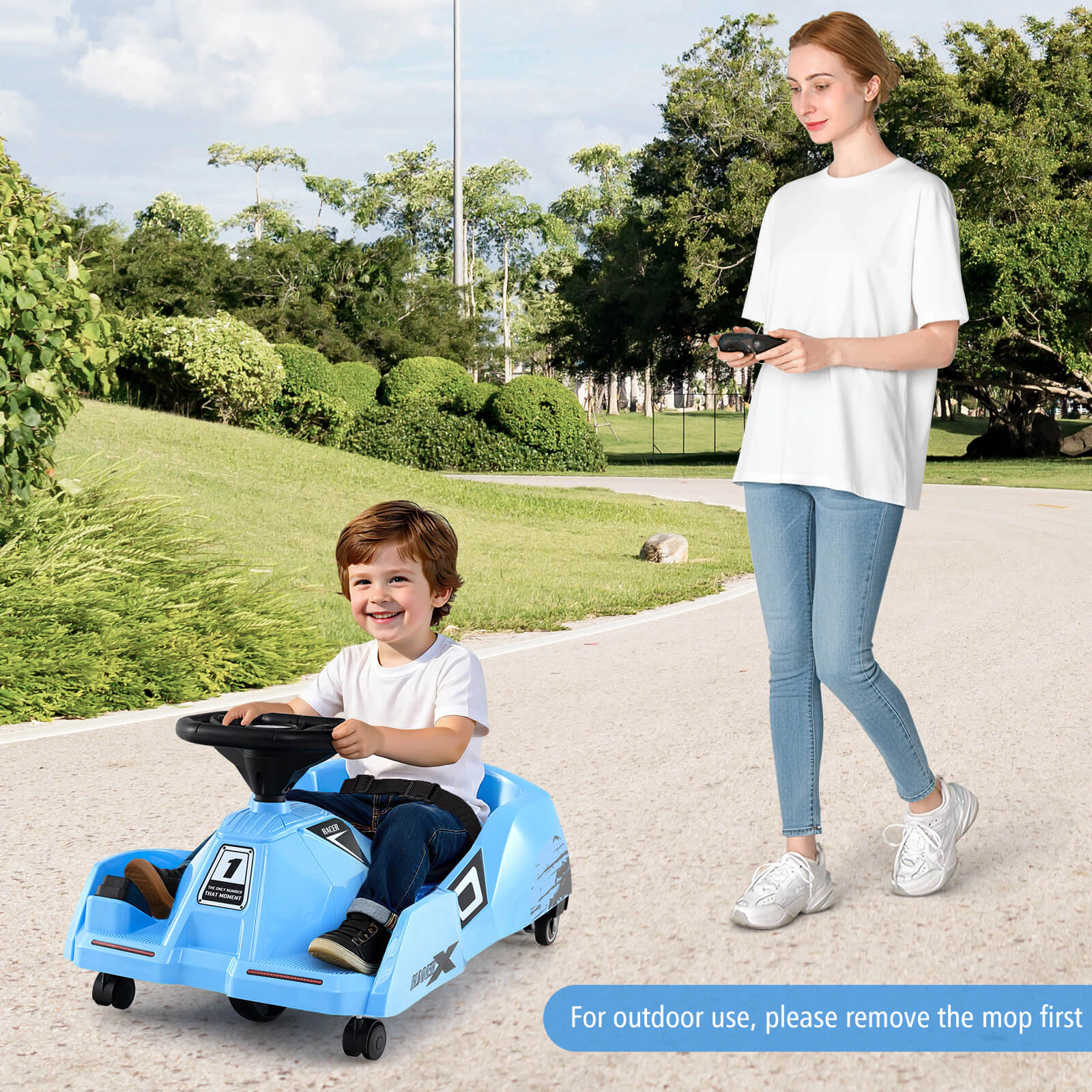 Costway 12V Ride on Toy Car Electric Go Kart with Cleaning Fun & Remote Control Pink/Rose red/Blue