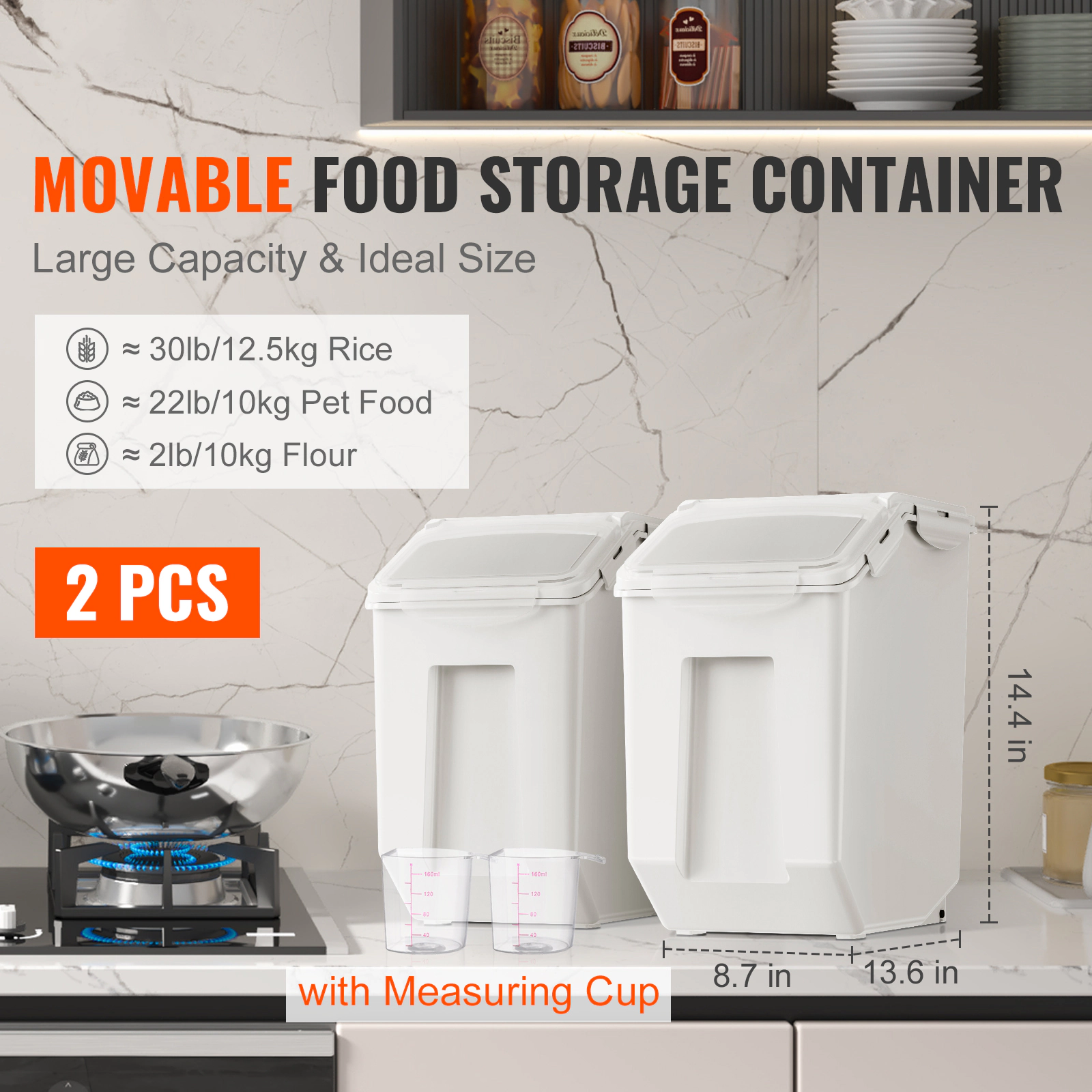 HONGGE Rice Storage Container Dog Food Dispenser Bin with Airtight Lid