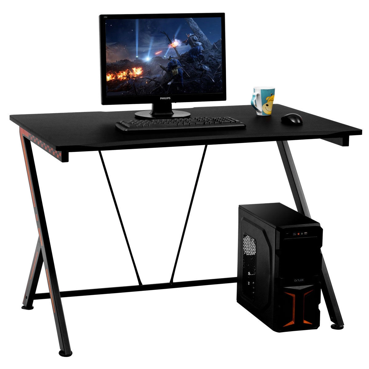 SUGIFT Modern Ergonomic Study Computer Desk -in Metal and MDF 175-lb Capacity Home Office Gaming Workstation Black