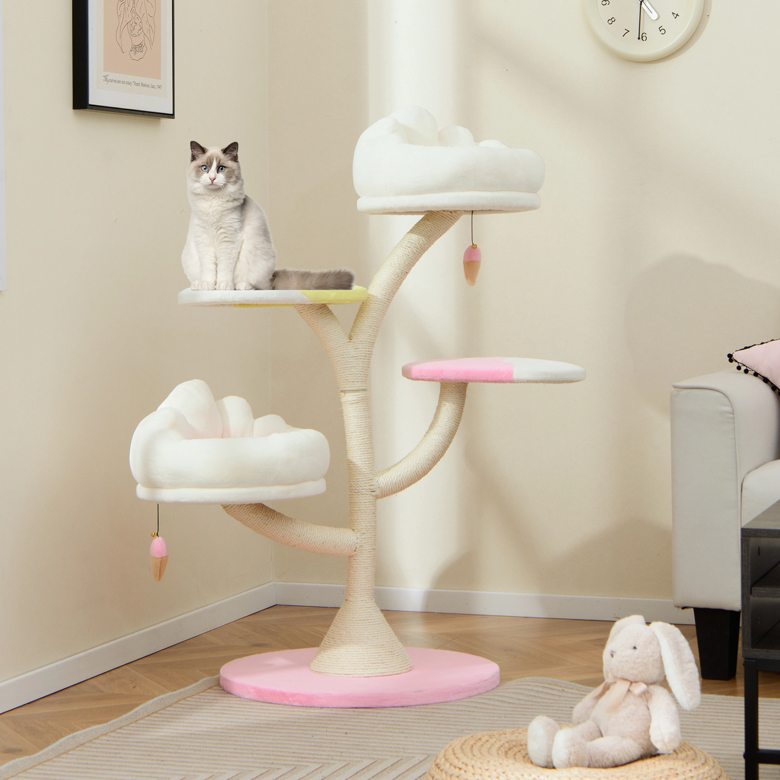 SUGIFT 48.5-in Pink Multi-Layer Cat Tree Tower with 2 Deep 16.5-in Walled Perches and 35-lb Layers
