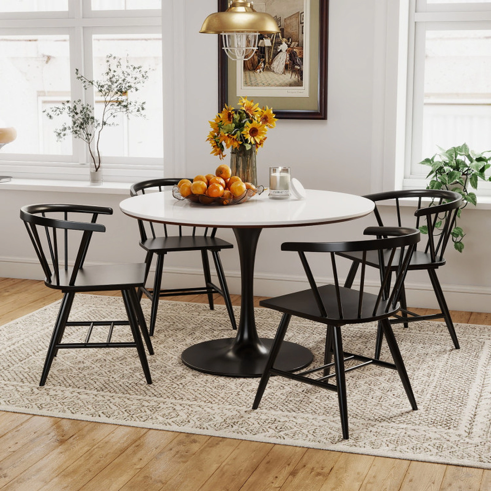 SUGIFT Ergonomic High-Back Windsor Dining Chair Set of 4 Rubber Wood 330-Lb Capacity Black