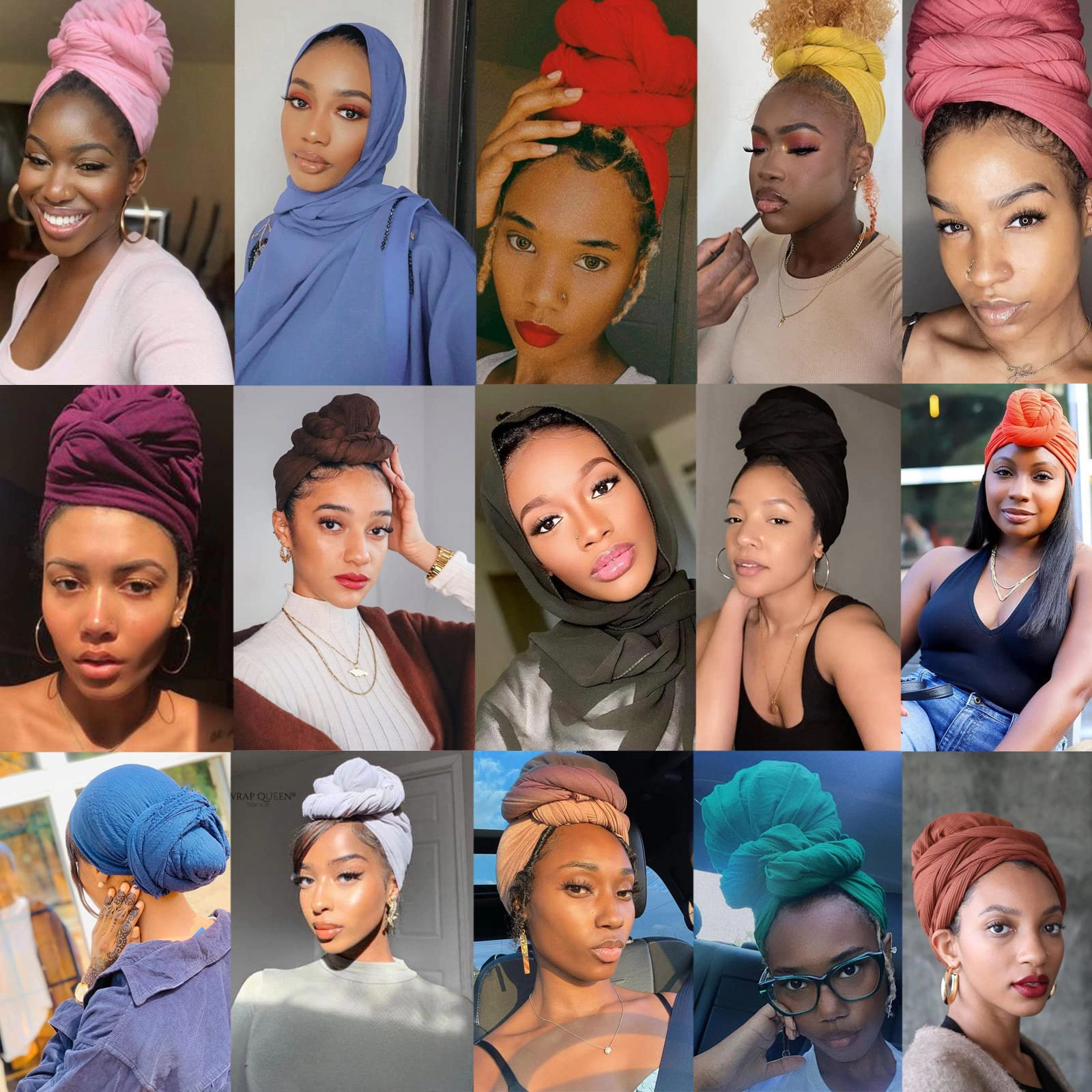 5 Pcs Stretch Turban Headwraps for Women, Soft Breathable Hijab Hair Scarf Tie for Locs & Braids, Fashion Headband