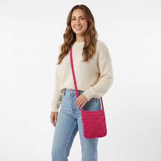 CTM Women's Crochet Crossbody Handbag Boho Casual Shoulder Bag