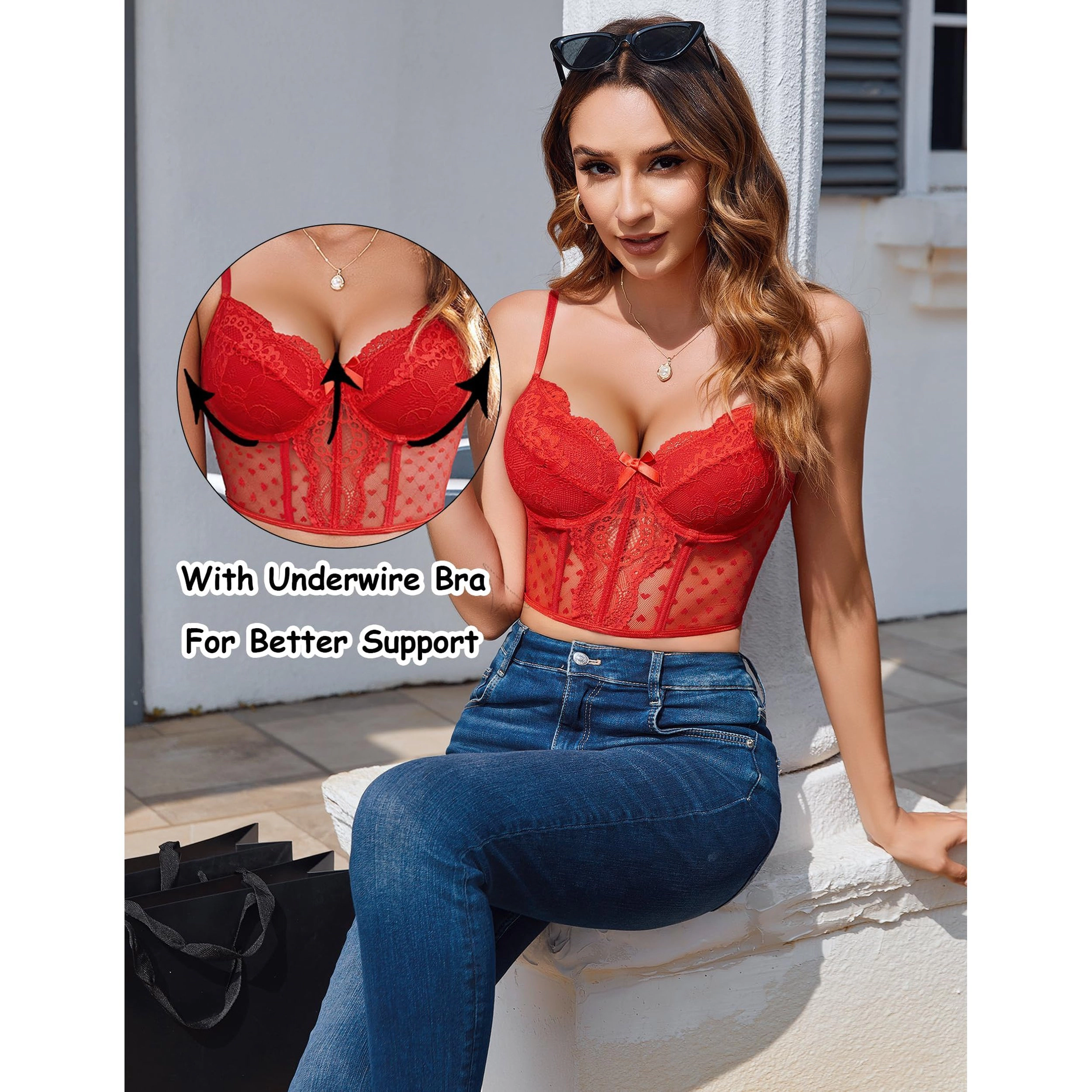 Avidlove Women's Lace V Neck Bustier Corset Crop Top