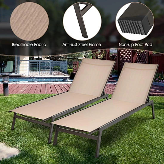 Hivvago Outdoor Reclining Chaise Lounge Chair With 6-Position Adjustable Back