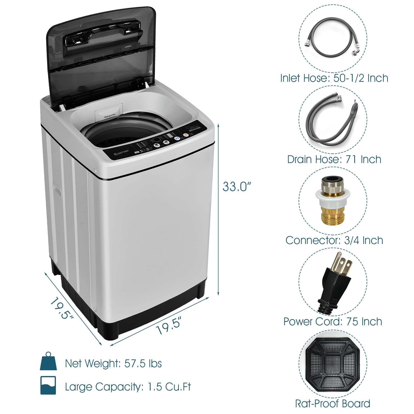 LJG Full-Automatic Washing Machine 1.5 Cubic Feet 11 LBS Washer