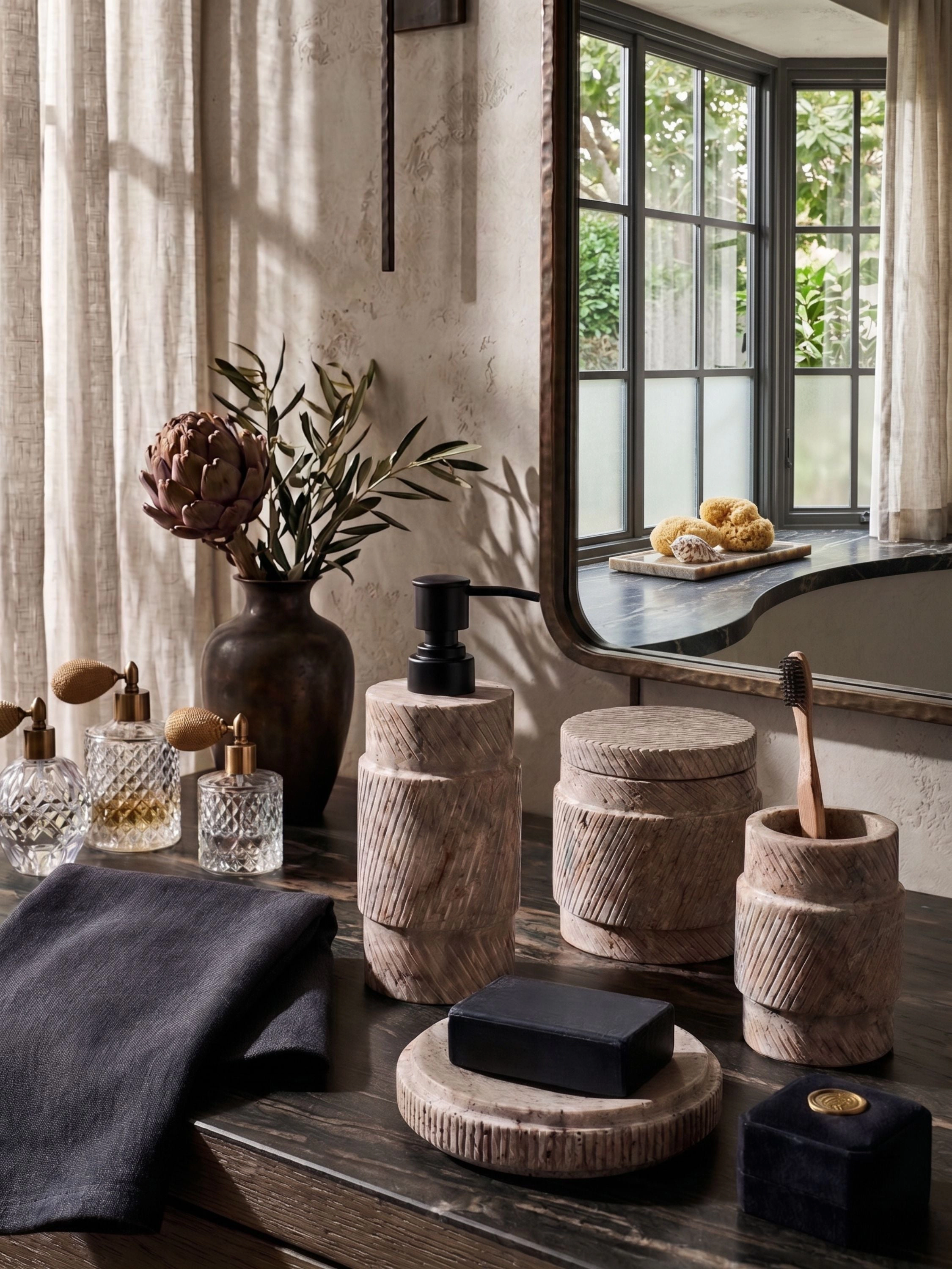 GAURI KOHLI Tallinn Gray Travertine Bath Accessories