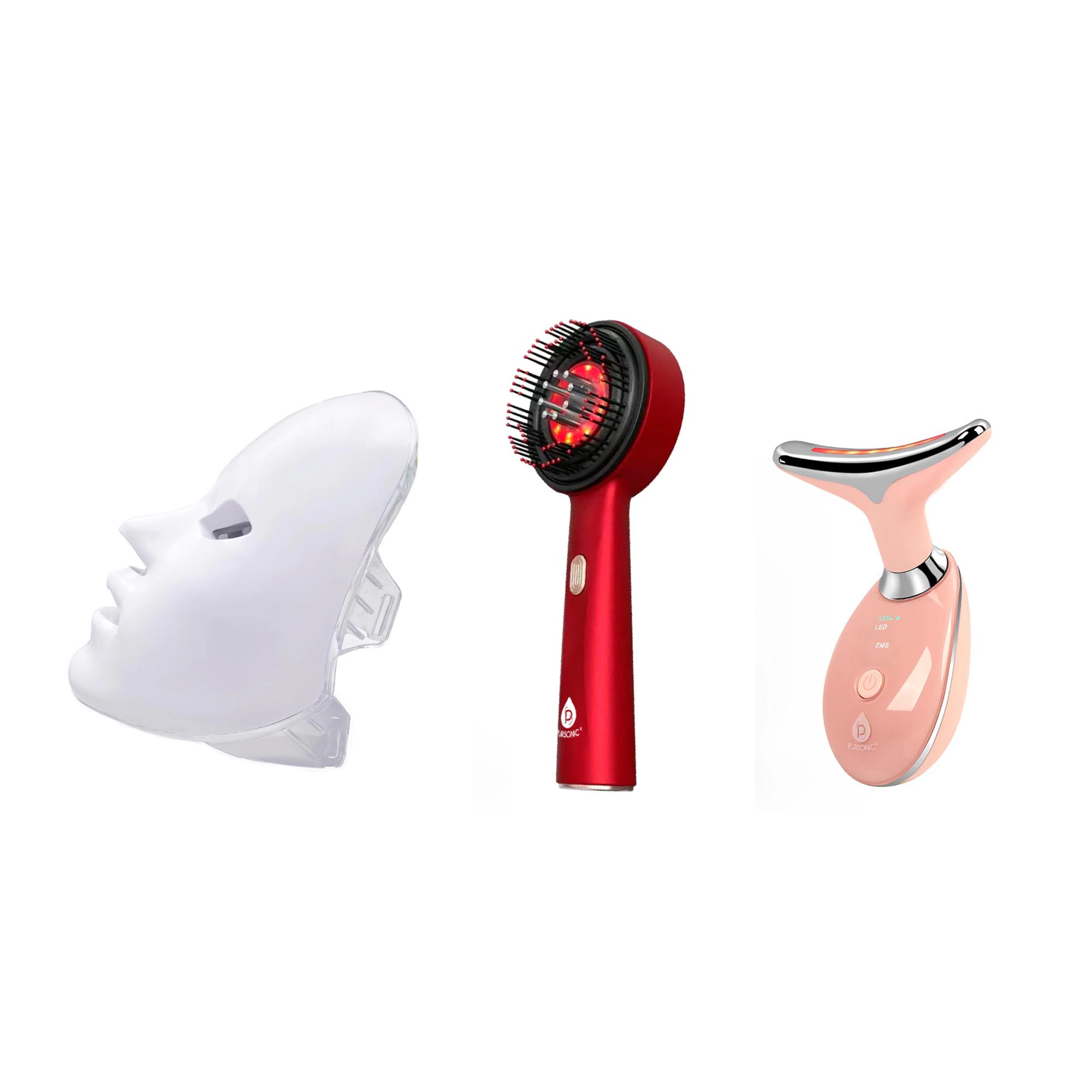 Pursonic Women's LED Beauty & Hair Rejuvenation System: 7-in-1 Face Mask, Sculpting Wand & LED Scalp Brush