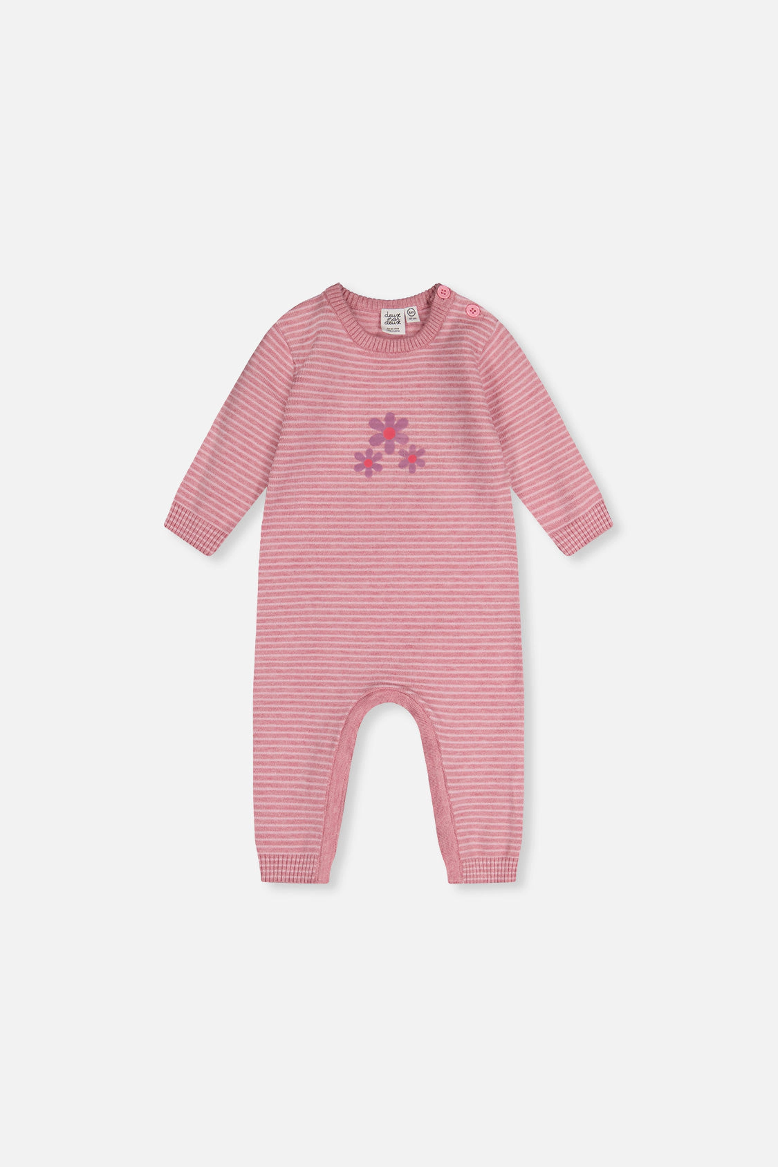 Deux par Girls Knitted Striped Flower Detail Romper