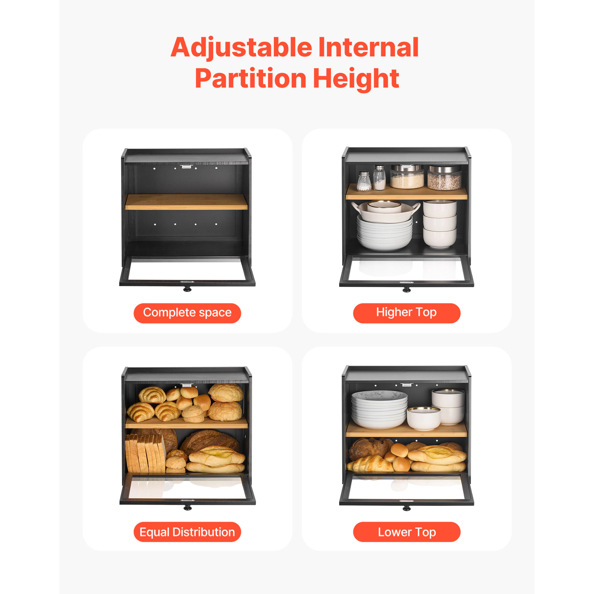 HONGGE Double Layer Bread Box for Kitchen Counter Large Capacity Bamboo Storage Container Farmhouse Wooden