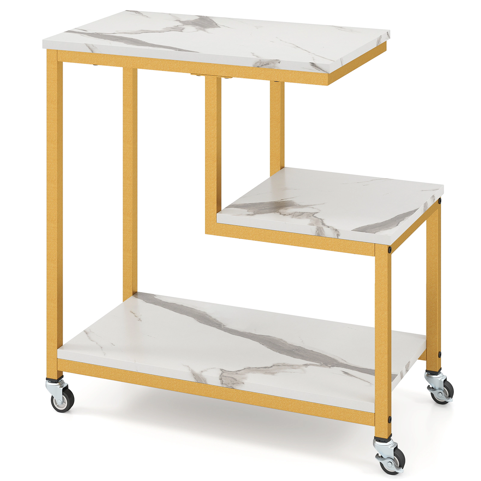 SUGIFT Gold 24-in 3-Tier Rolling Plant Stand and Side Table with Locking Wheels