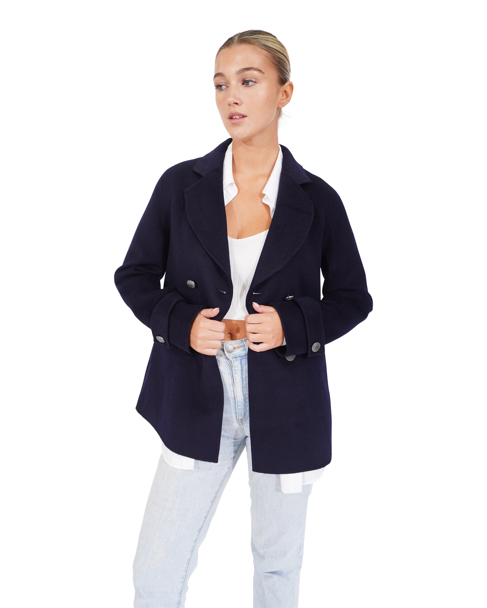 Belle & Bloom Womens Forget You Wool Blend Military Peacoat