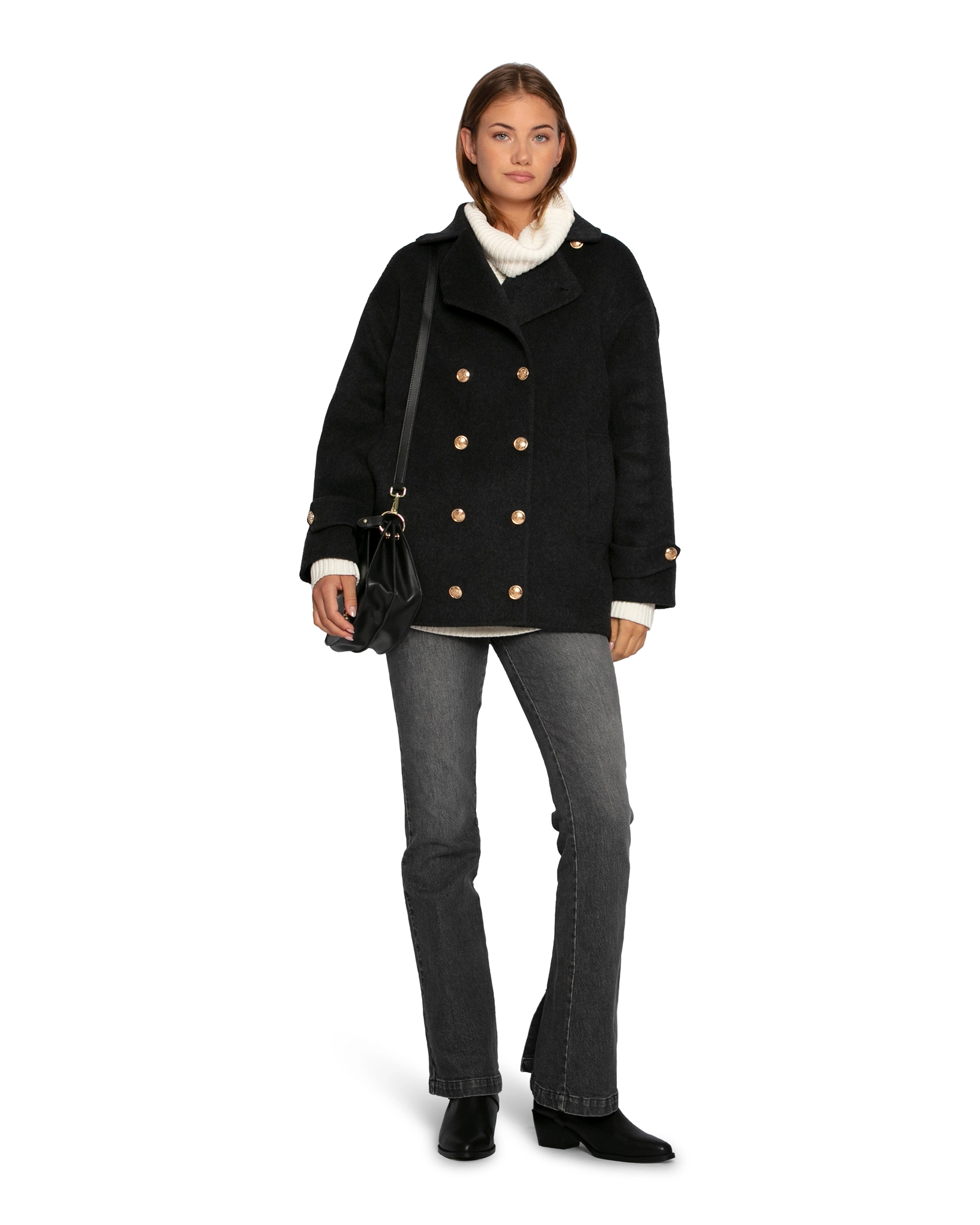 Belle & Bloom Right and Forward Double Breasted Wool Blend Pea Coat
