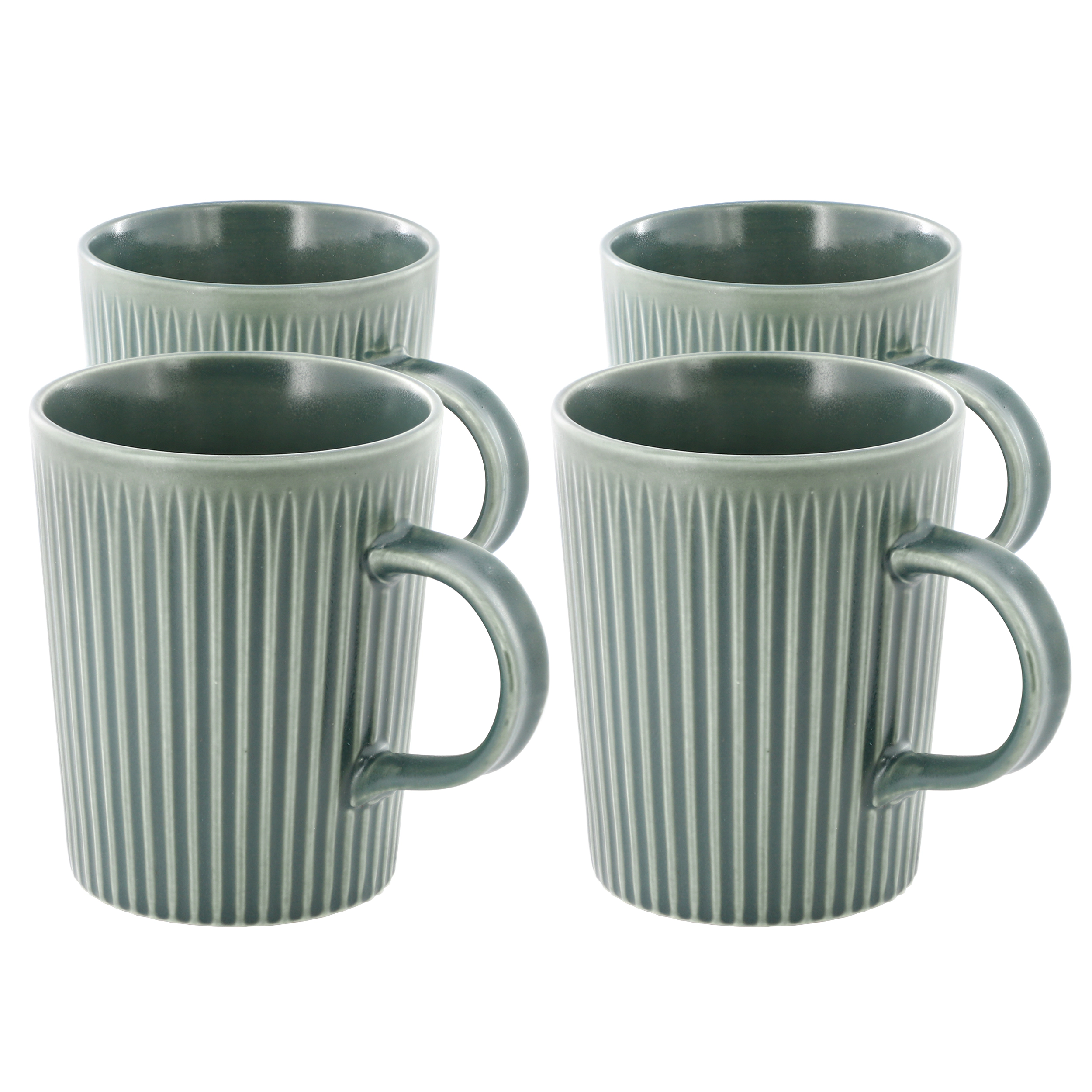 Meritage 4 Piece 16.5 Ounce Embossed Stoneware Mug Set in Matte Sage