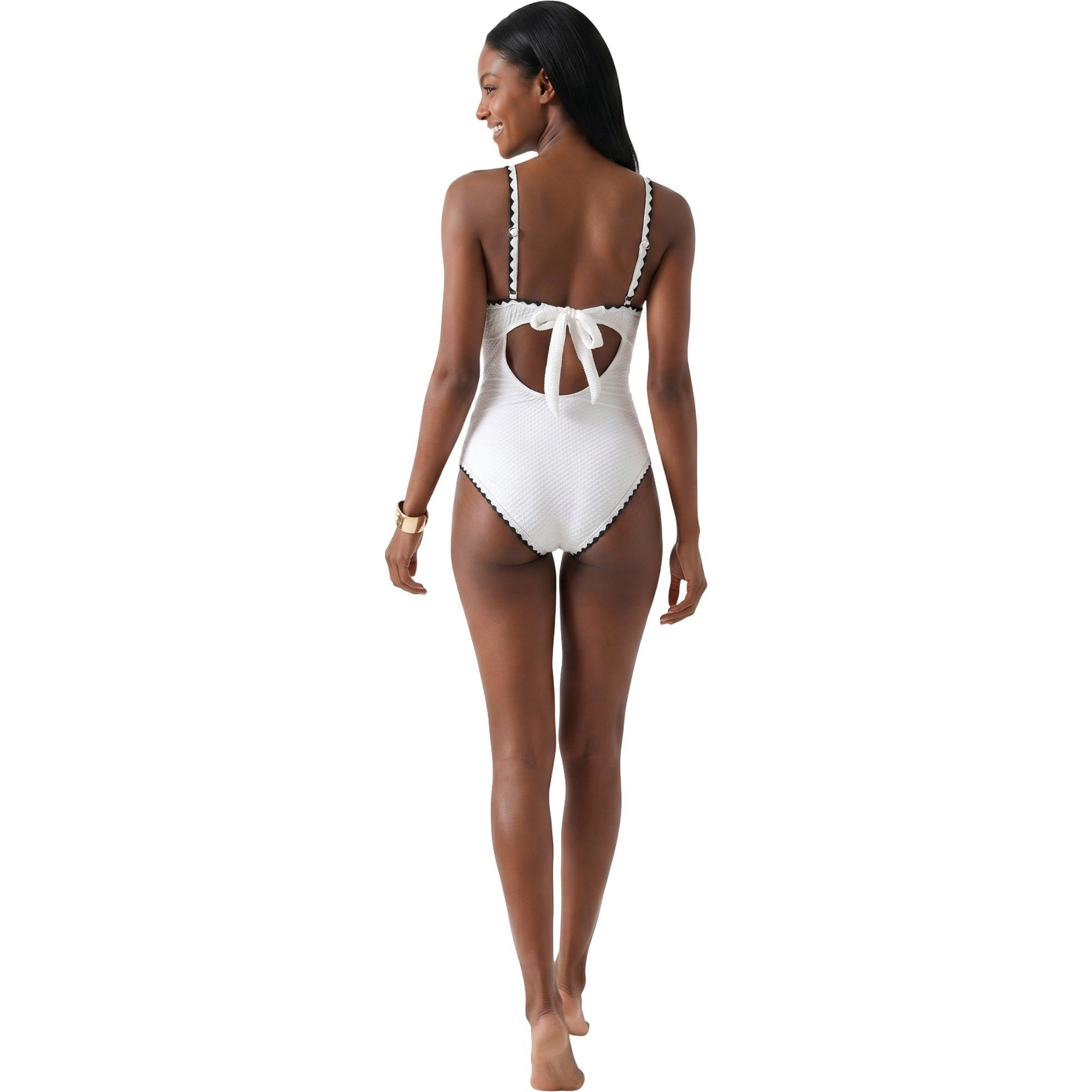 Anna-Kaci Women Textured Tie-Front One-Piece Swimsuit, Open Back