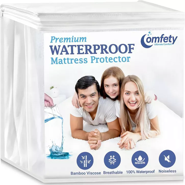 Comfety Waterproof Mattress Protector Bamboo Viscose, Ultra Soft Leak-Proof Mattress Cover - Hypoallergenic Breathable
