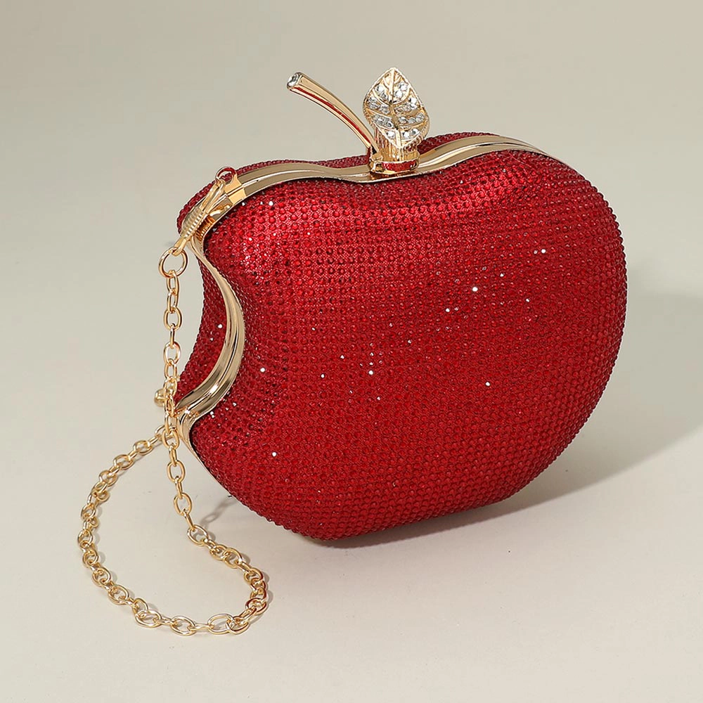 FASHNZFAB Crystal Rhinestone Embellished Apple Evening Clutch Shoulder Bag
