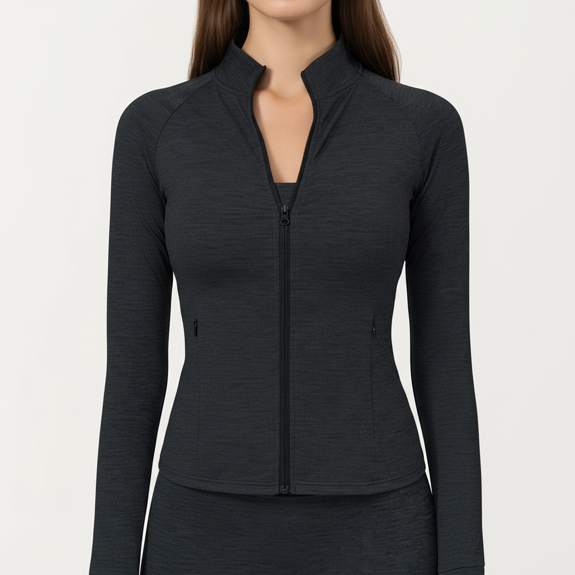 Anna-Kaci Women's Long Sleeve Zip-Up Mock Neck Active Jacket with Thumbhole Cuffs