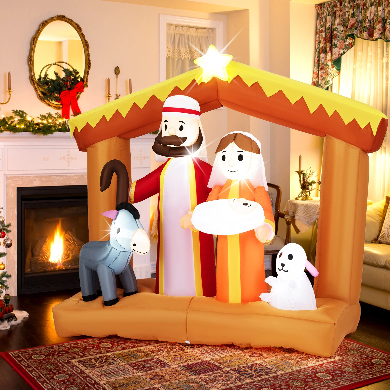 SUGIFT Multicolor 6-ft Christmas Nativity Scene Inflatable with 6 Built-In LED Lights and Ground Stakes 5.5-ft H