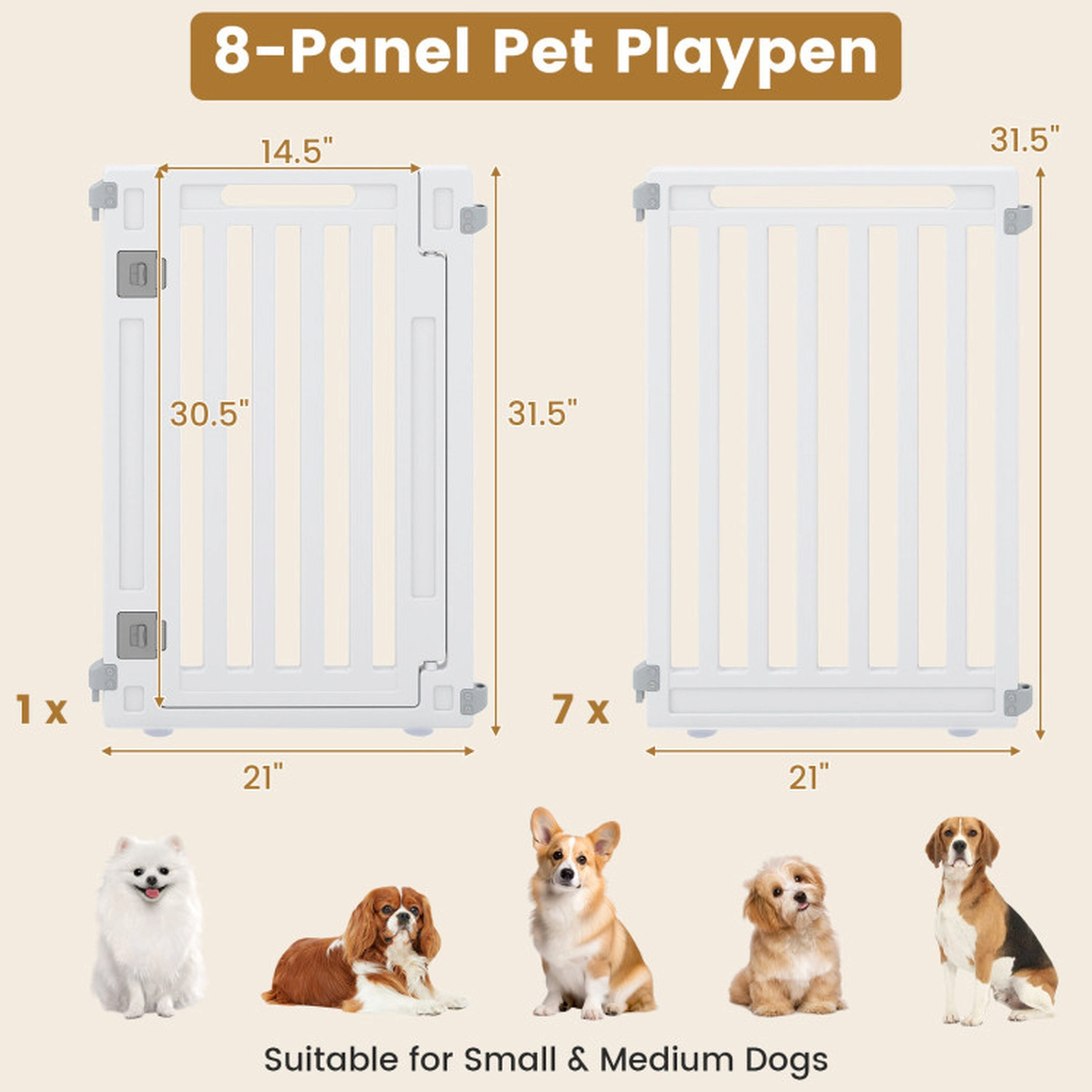 SUGIFT White Indoor Outdoor Pet Playpen with 16 Interlocking Panels and Ground Stakes 21-in W 31.5-in H
