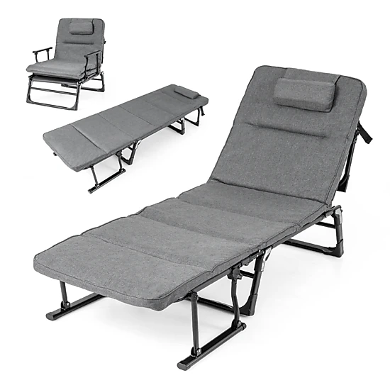 LJG Folding Camping Cot with Mattress 3 in 1 Convertible Single Sofa Chaise Lounge Chair Sleeper