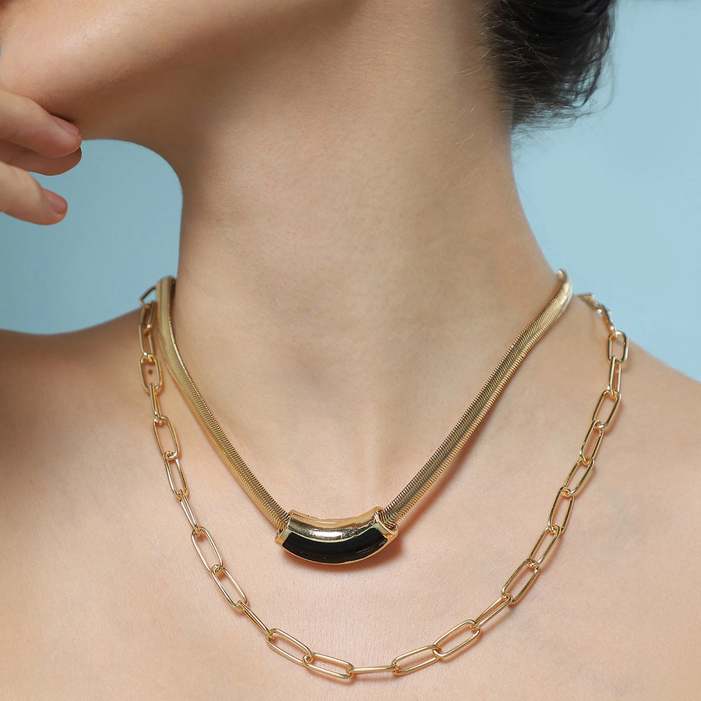 SOHI Women's The Sylvan-Snakechain Multi-Layer Necklace - California Gold