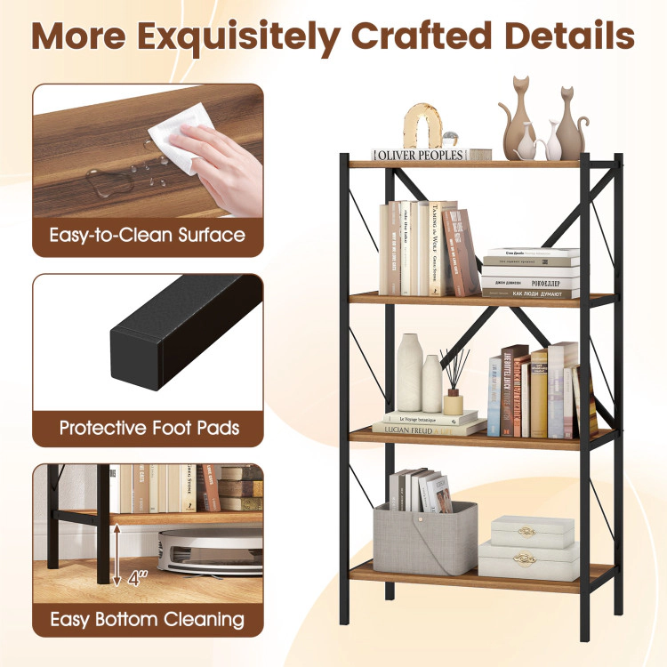 Hivvago 4-Tier Bookshelf with Heavy-Duty Metal Frame