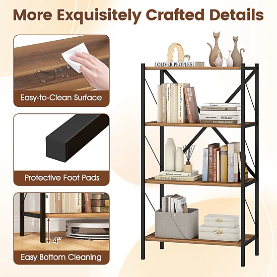 Hivvago 4-Tier Bookshelf With Heavy-Duty Metal Frame