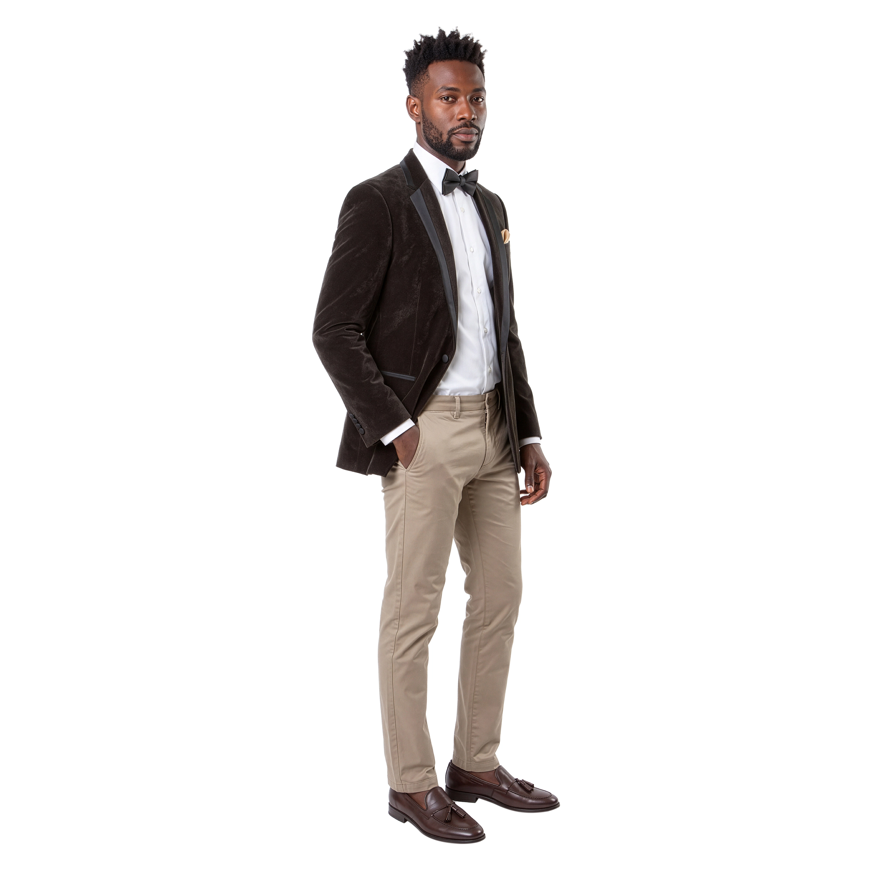 Tazzio Mens Slim Fit Velvet Tuxedo Jacket with Matching Bow Tie