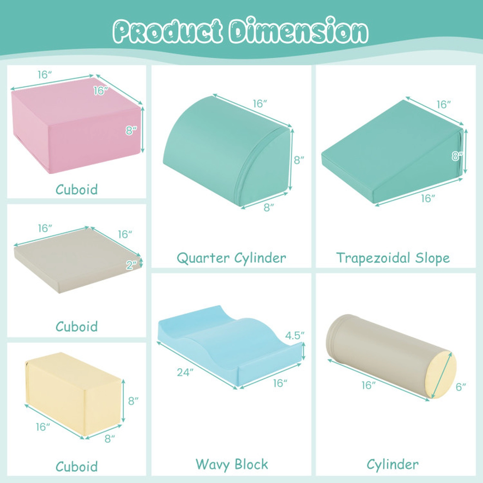 SUGIFT Multicolor Zippered PU Cover 7-Piece Toddler Soft Play Foam Climbing Blocks