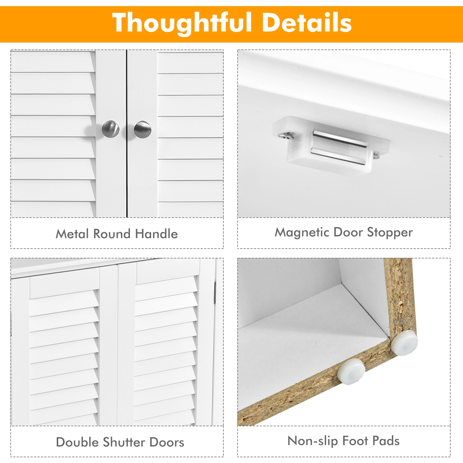 SUGIFT White 66-lb Capacity Corner Bathroom Storage Cabinet with Shutter Doors and Adjustable Shelf