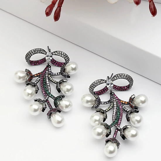 AGP PARIS Womens Diva Bow Shaped Grapevine Drop Earrings