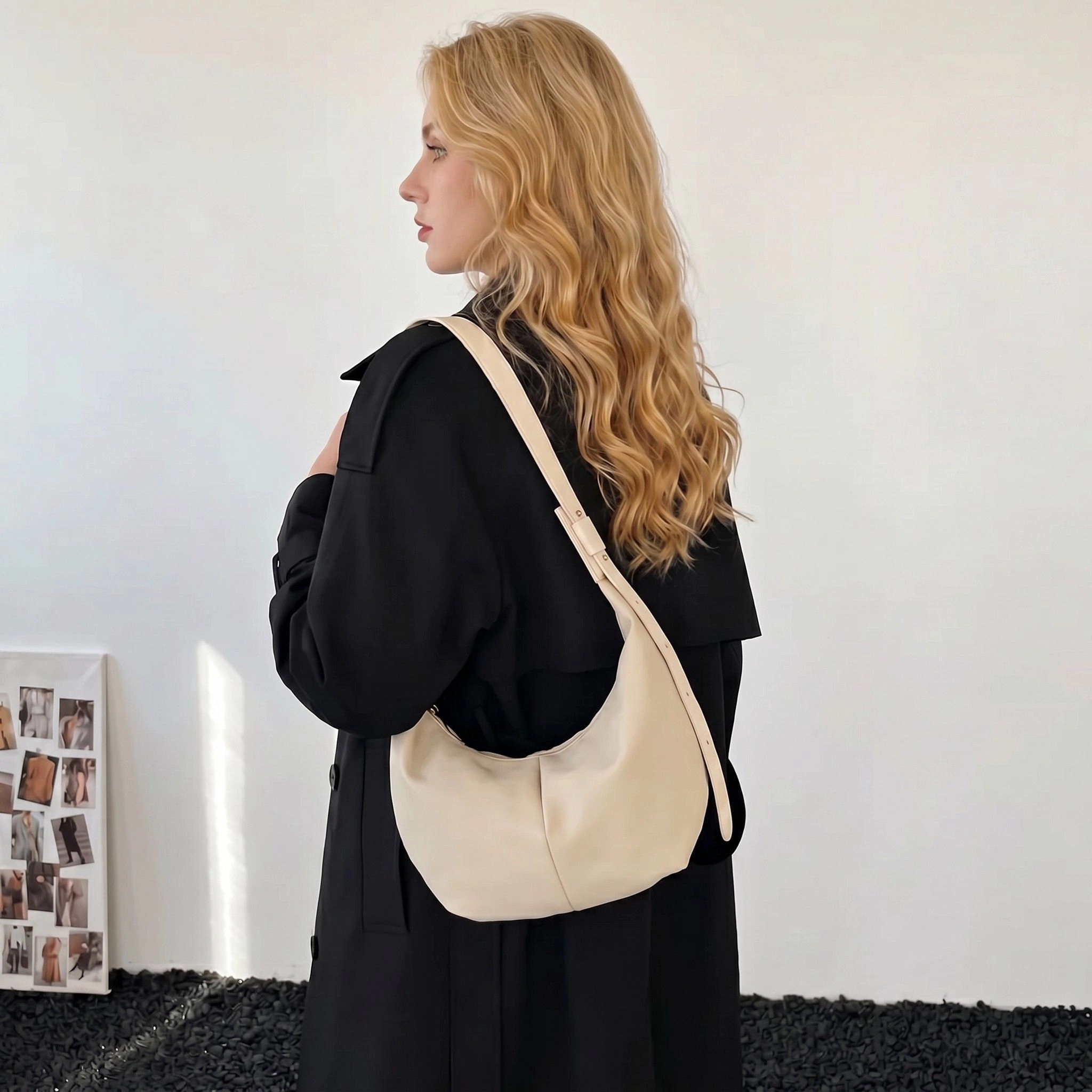 Alilang Women's Soft Faux Leather Crescent Shoulder Bag Adjustable Strap Slouchy Everyday Crossbody Purse