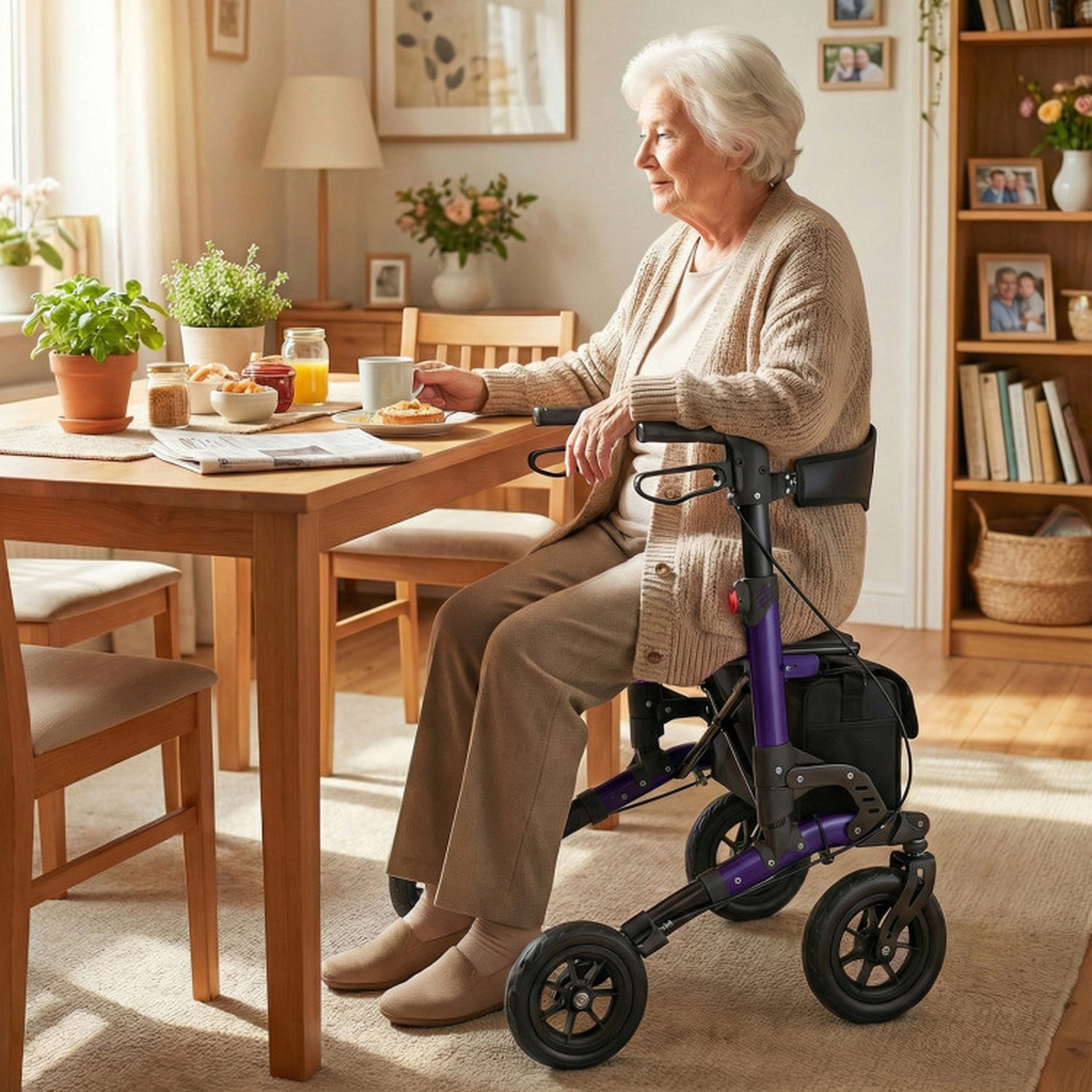 SUGIFT 300-lb Capacity Folding Rollator Walker with Seat Mesh Back 2 Braking Modes and TPR Handles