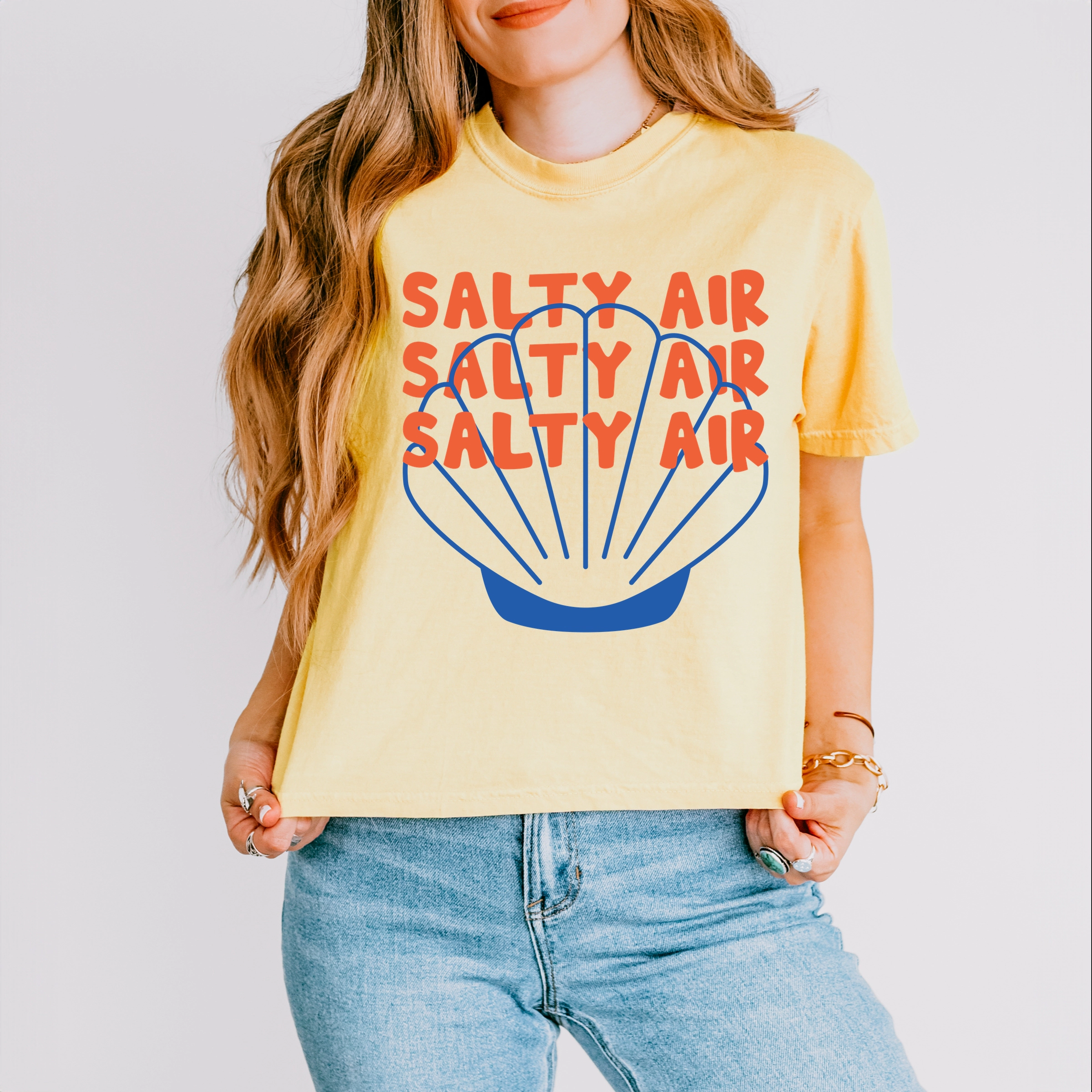 Simply Sage Market - Salty Air Seashell Women's Boxy Crop Top Graphic T-Shirt