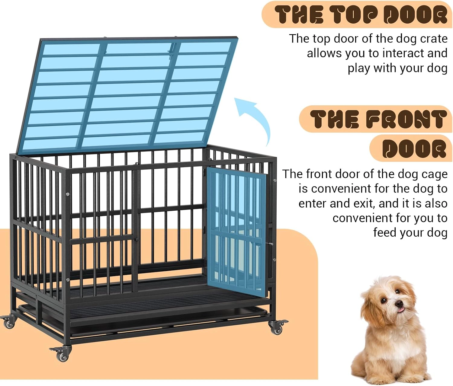37 Inch Heavy-Duty Foldable Metal Dog Crate, Pet Kennel with Removable Waste Tray