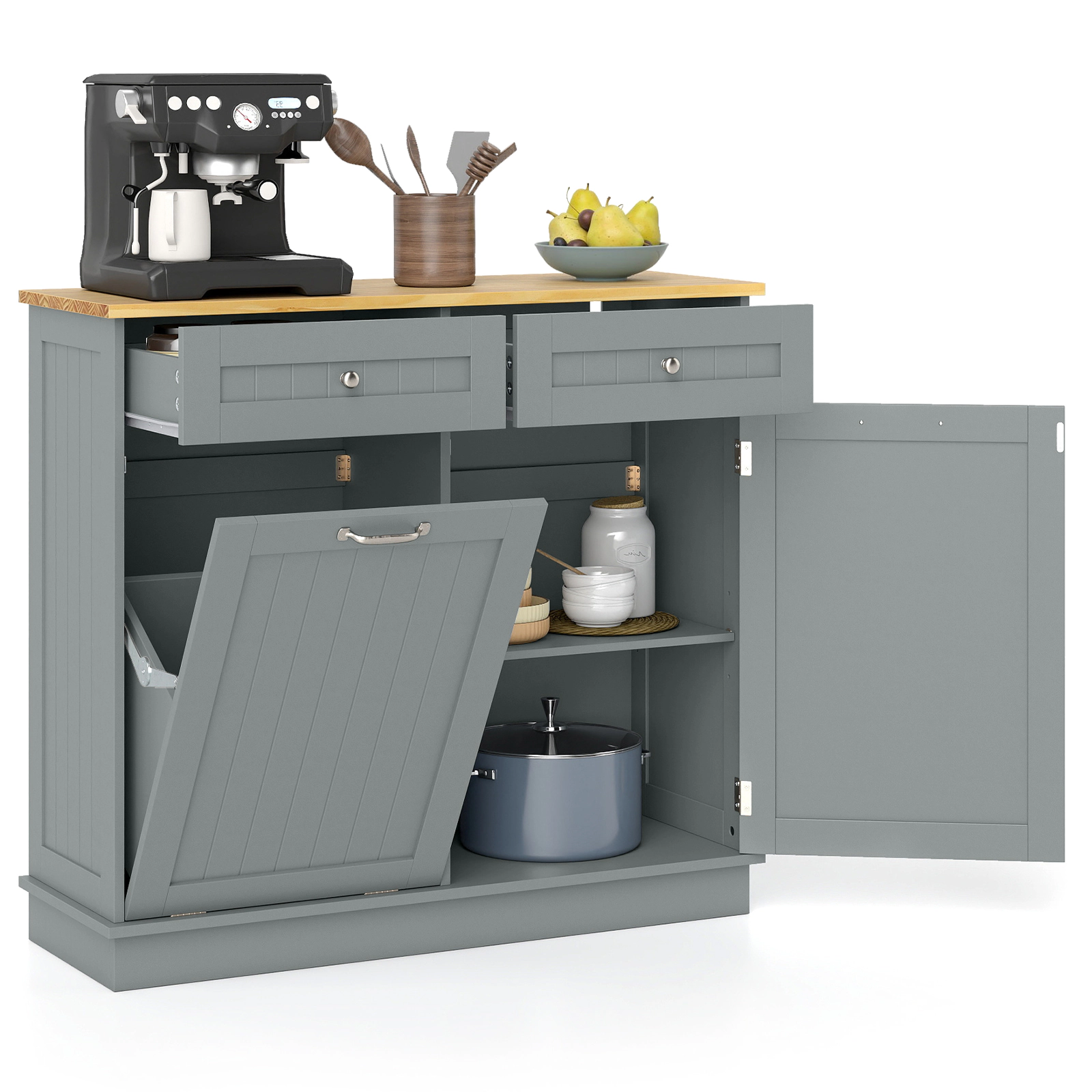 Glintex 39.5-Inch Tilt-Out Trash Cabinet with Pine Wood Countertop