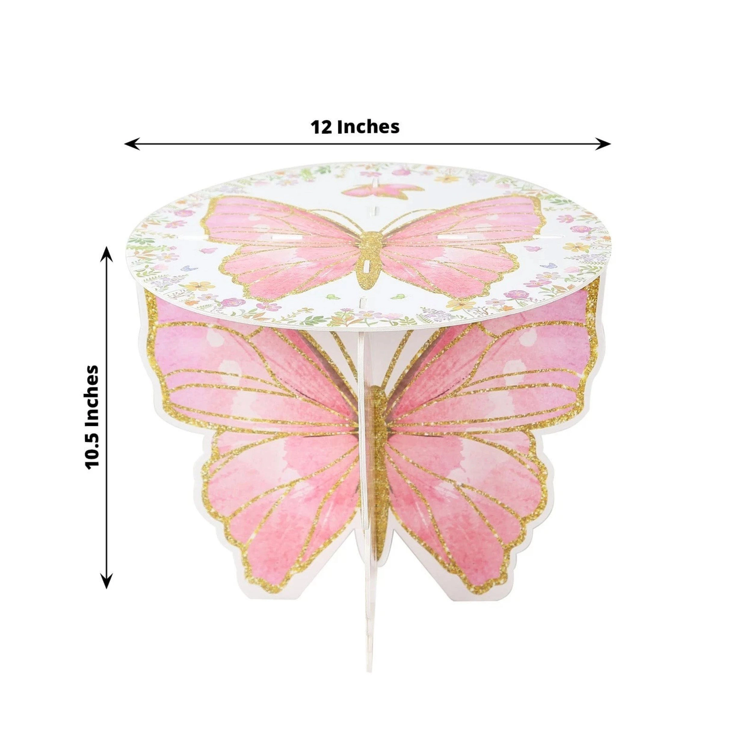 Home Collection White & Pink 3-Tier Glitter Butterfly Cake Stand with Floral Design