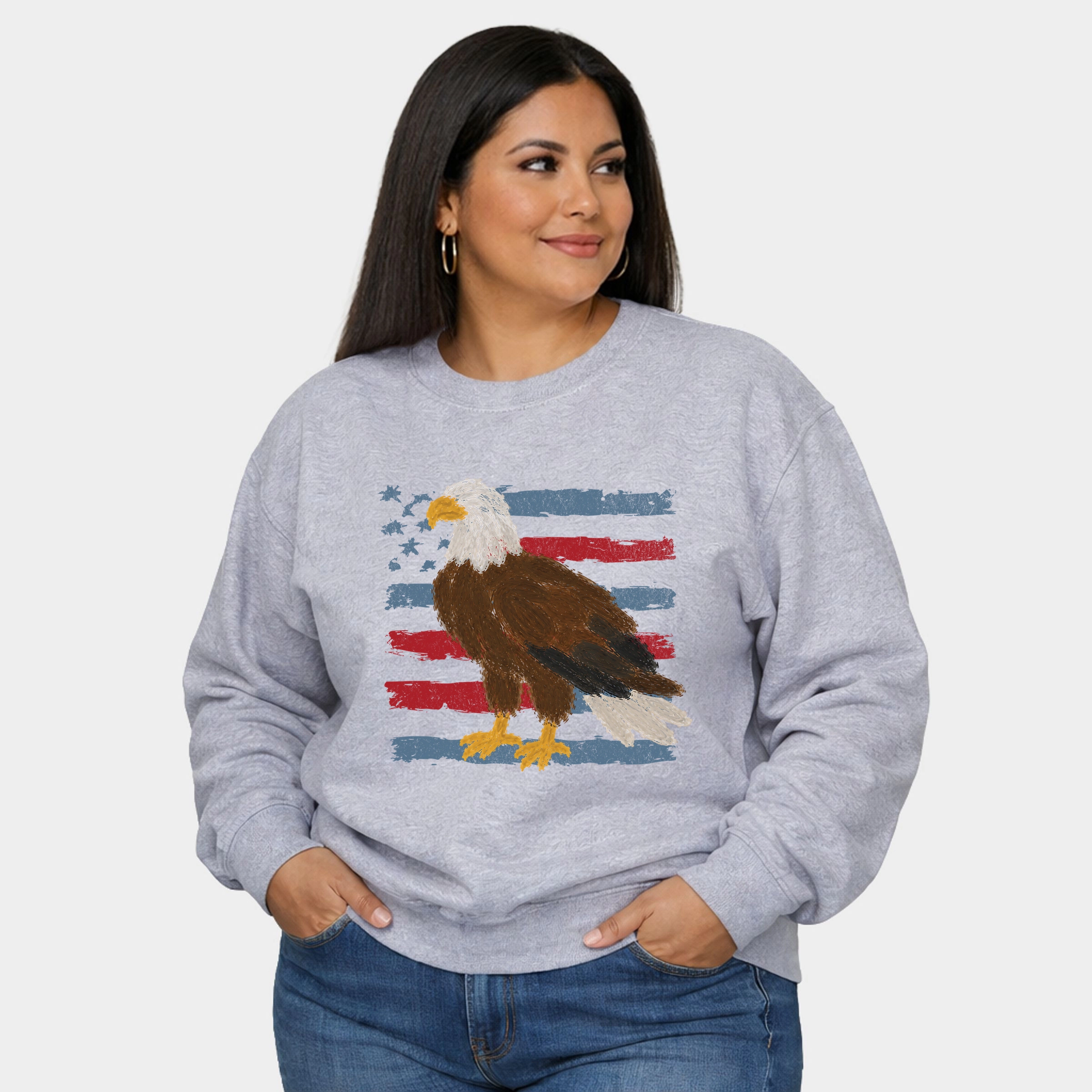 Simply Sage Market - Women's Plus Sweatshirt Bald Eagle Patriotic Flag