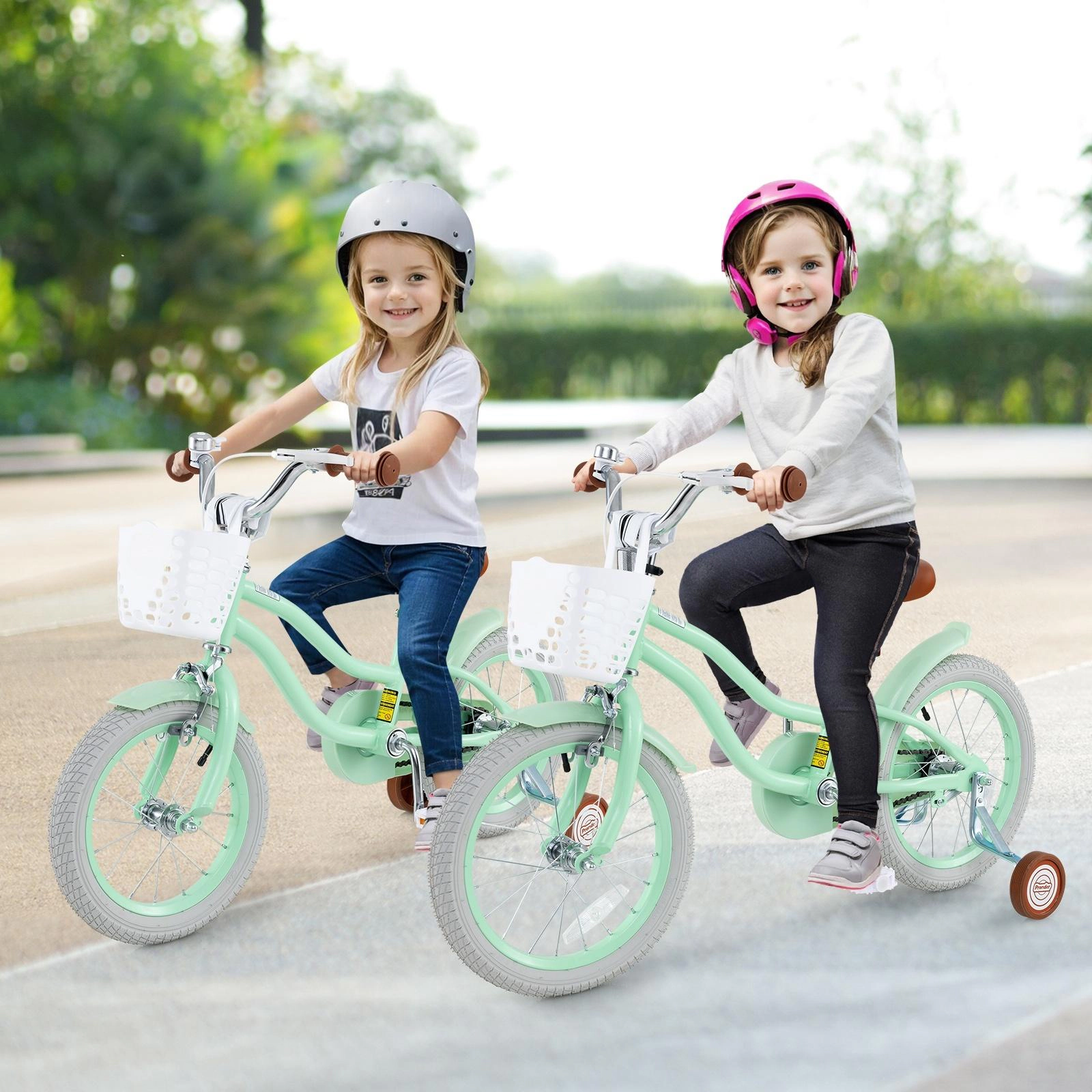 SUGIFT 16-Inch Kids Bicycle with Adjustable Seat, Basket, Training Wheels 99-lb Seat Capacity Ages 4-7 Mint Green