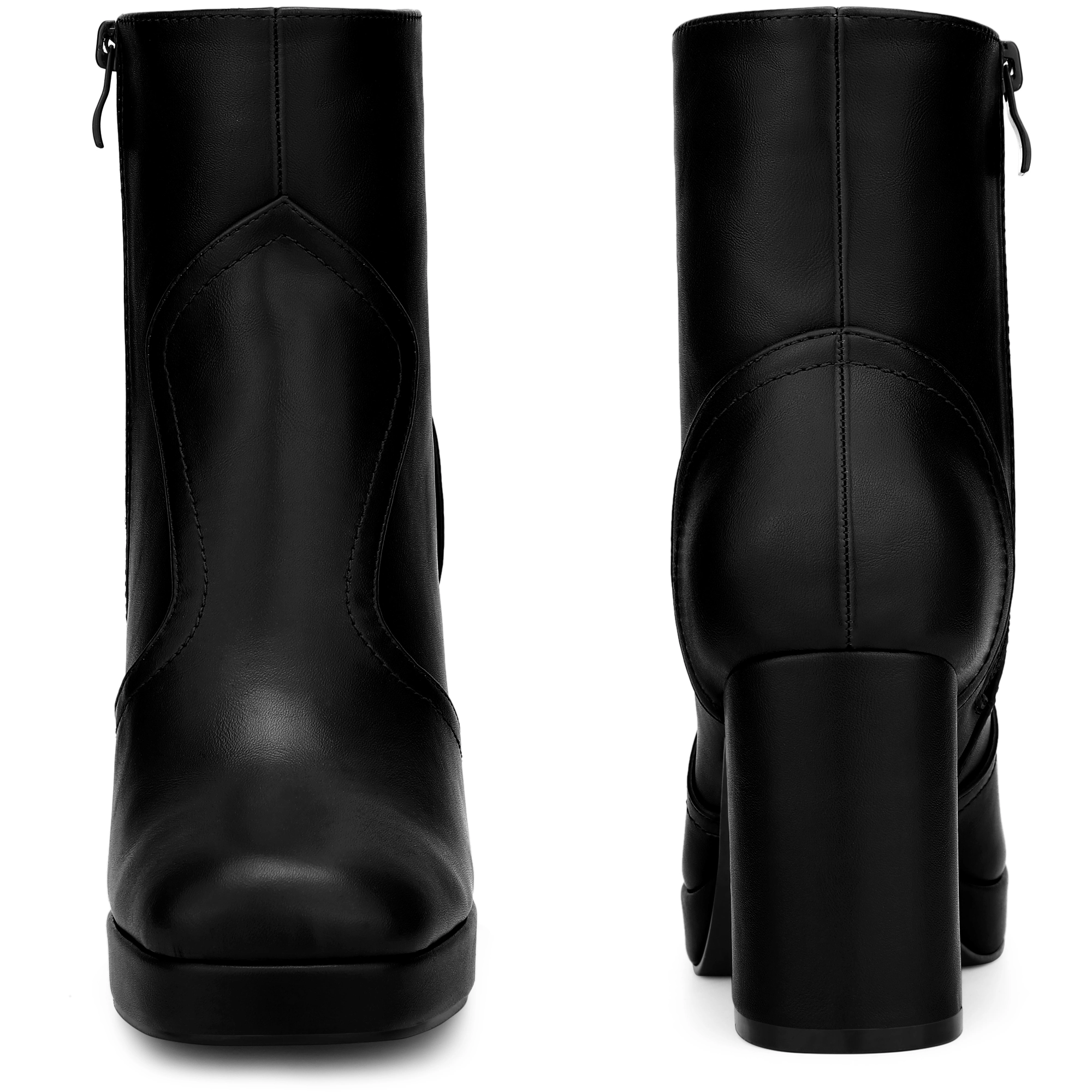 BLISSFUL STEP Women's Squared Toe Platform Chunky Heels Ankle Boots
