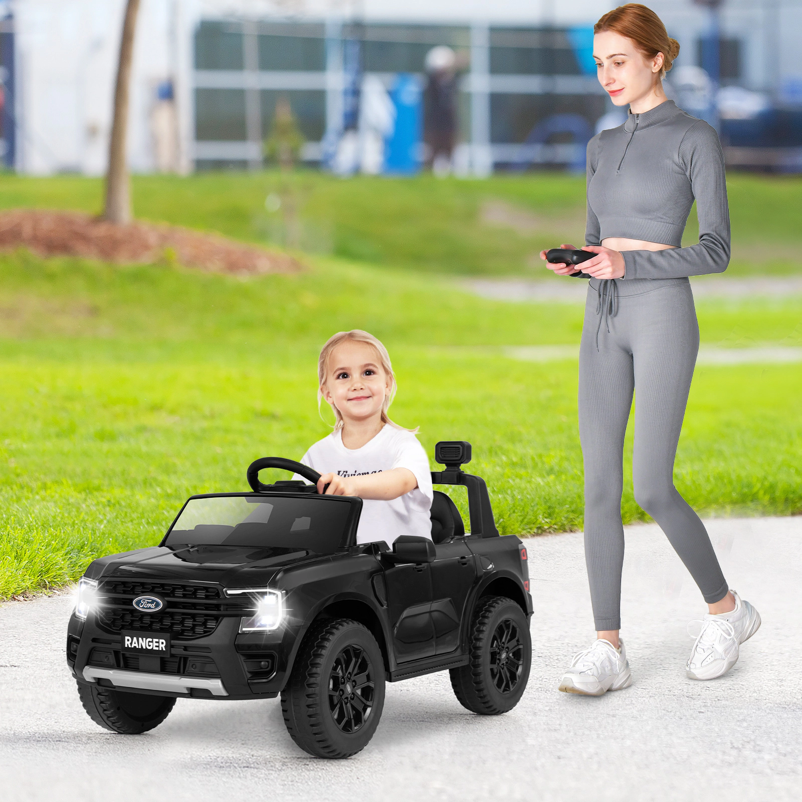 Hivvago 12V Electric Kids Ride on Car Licensed Ford Ranger with Remote Control and Music-Black