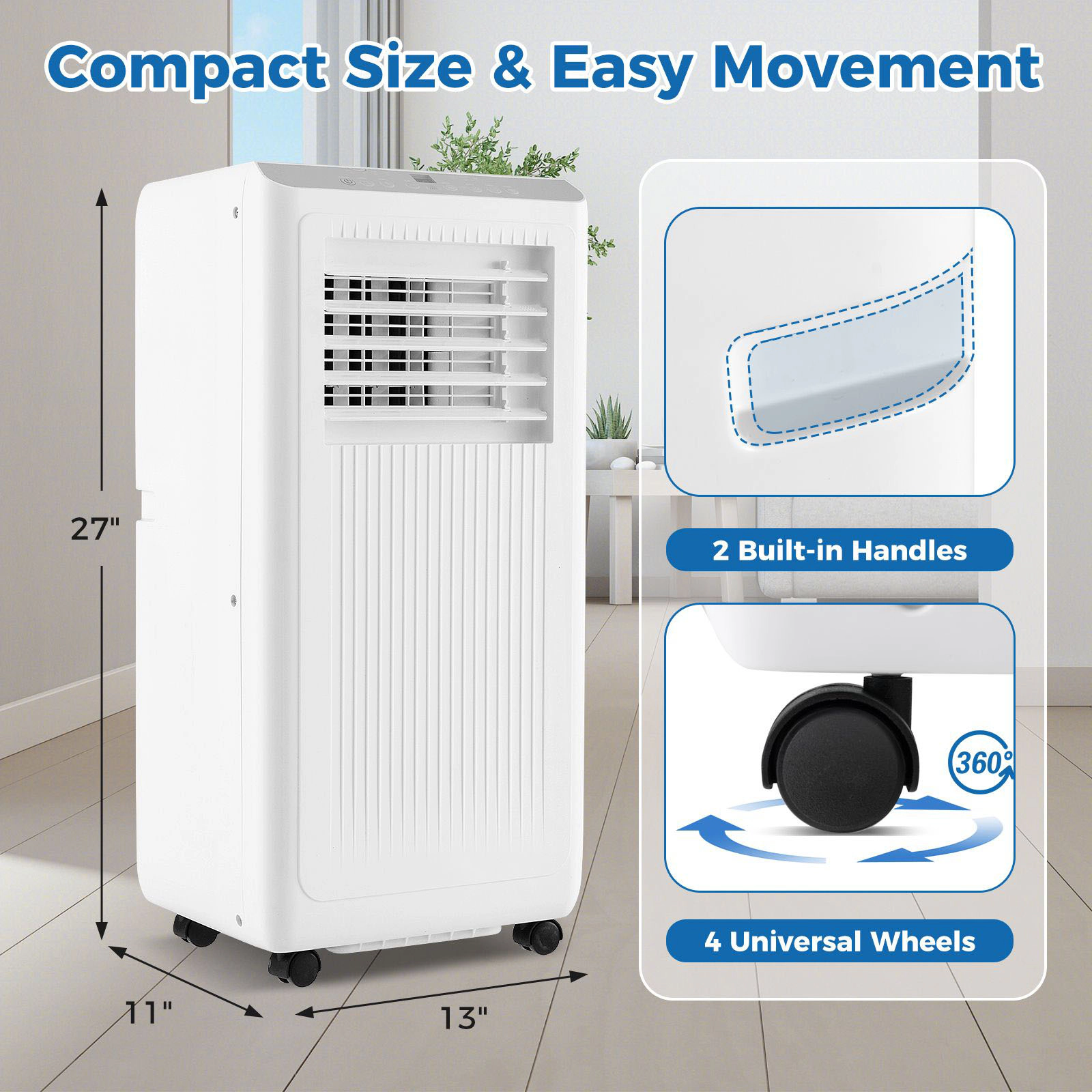 SlickBlue Unisex Portable 3-in-1 Air Conditioner with Dehumidifier