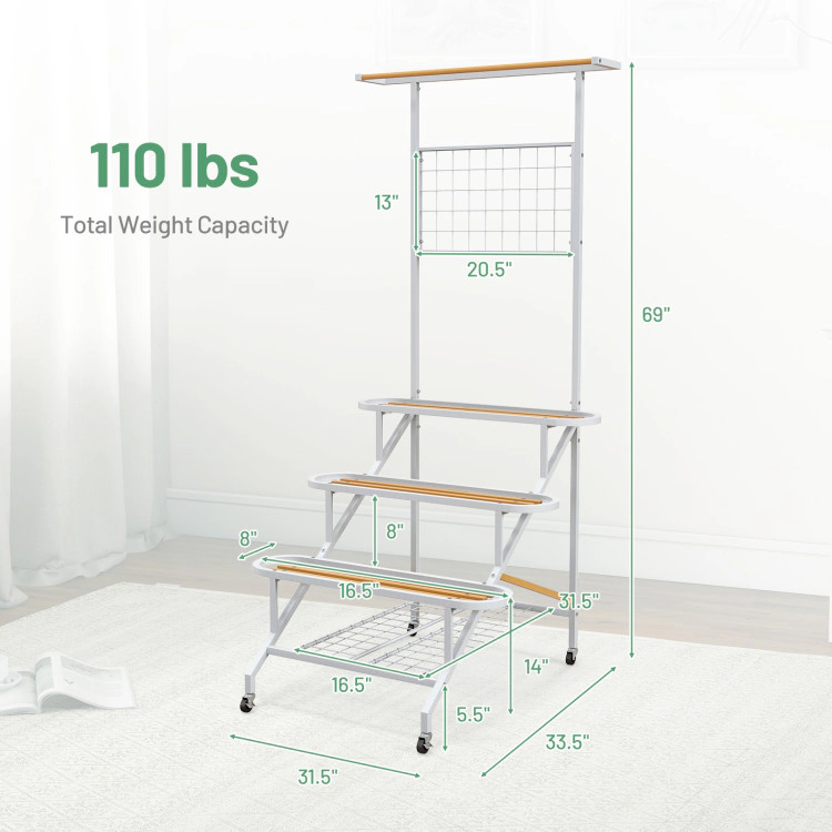 Hivvago Freestanding 4-Tier Plant Stand with Hanging Bar