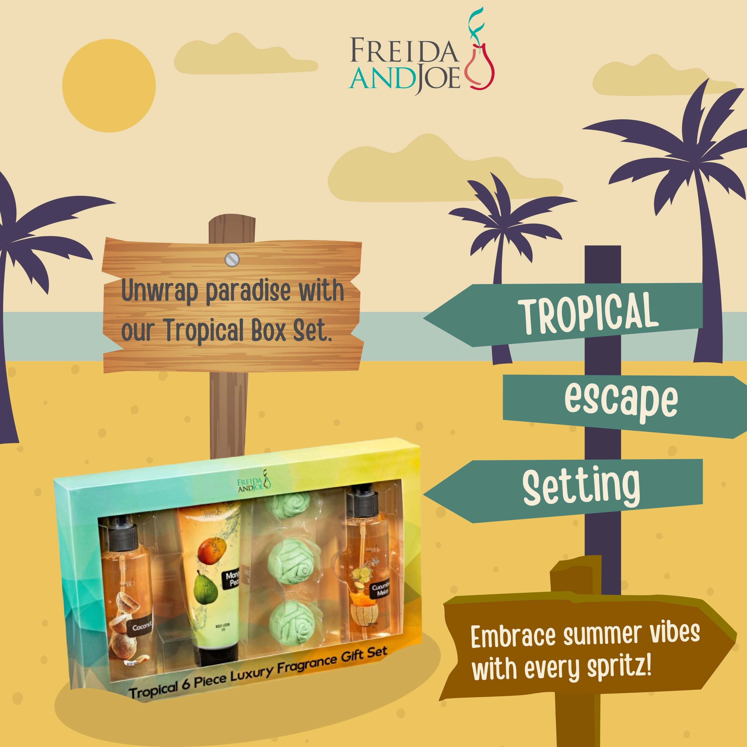 Freida and Joe Women Tropical Coconut, Cucumber, Mango Pear Body Splash With Fizzers Set