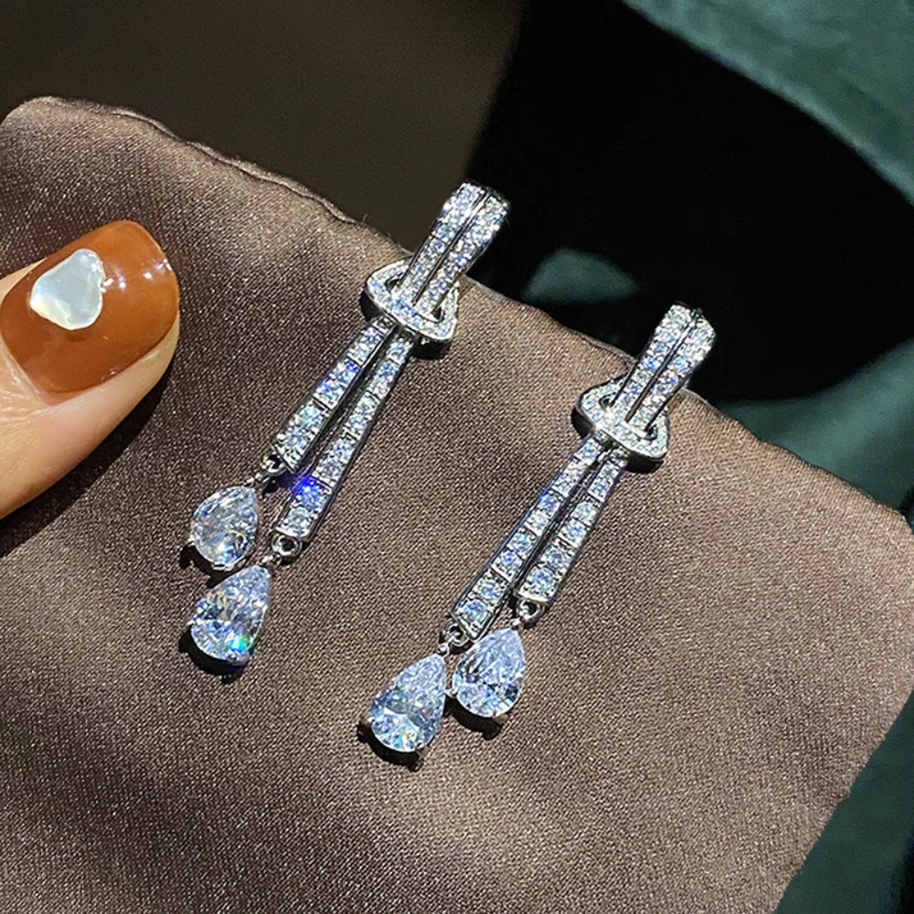 White Gold Plated Waterdrop White Cubic Zirconia Dangle Earrings