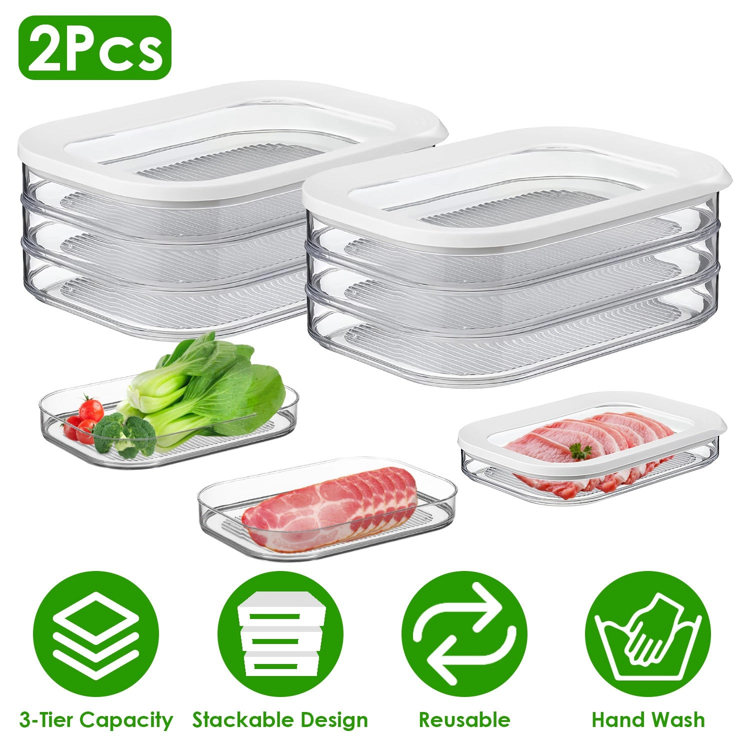 GBruno 2 Pcs Stackable Deli Meat Container With Lid