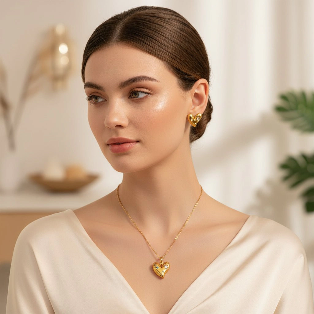 DressAtR Women's Heart 18K Gold Plated Jewelry Set