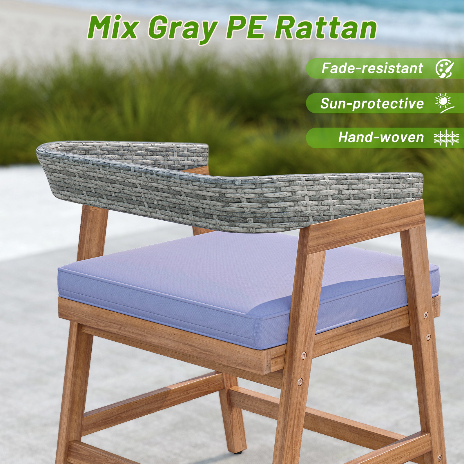SUGIFT Outdoor Patio Wicker Dining Chairs 400-lb Capacity with Seat Cushion Mix Gray Rattan Gray Cushion